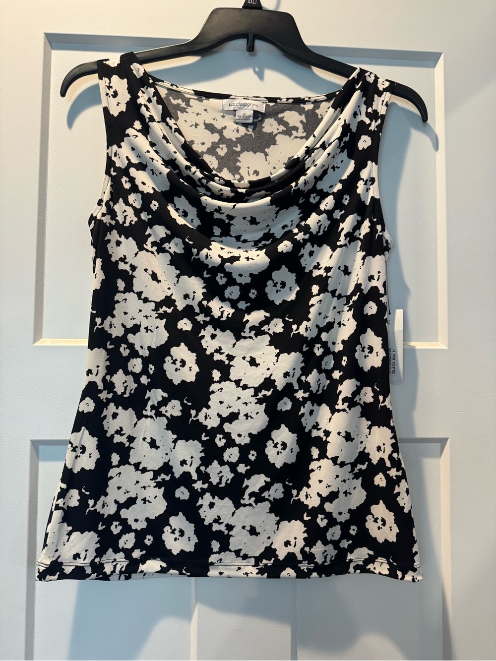 Liz Claiborne Floral Cowl Neck Sleeveless Top Black White NWT M